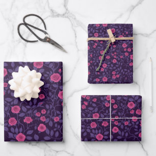 Feuille De Papier Cadeau Roses sauvages en rose et violet