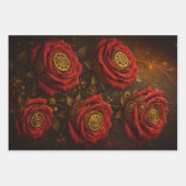 Feuille De Papier Cadeau Roses Steampunk Luxueuses Rouages Dorés Romantique (Devant)