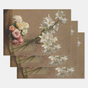 Feuille De Papier Cadeau Roses vintages et Lilies par Henri Fantin-Latour