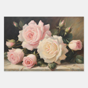 Feuille De Papier Cadeau Roses vintages rose et crème