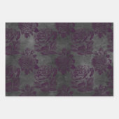 Feuille De Papier Cadeau Roses violets et écriture sur le gris (Devant 2)