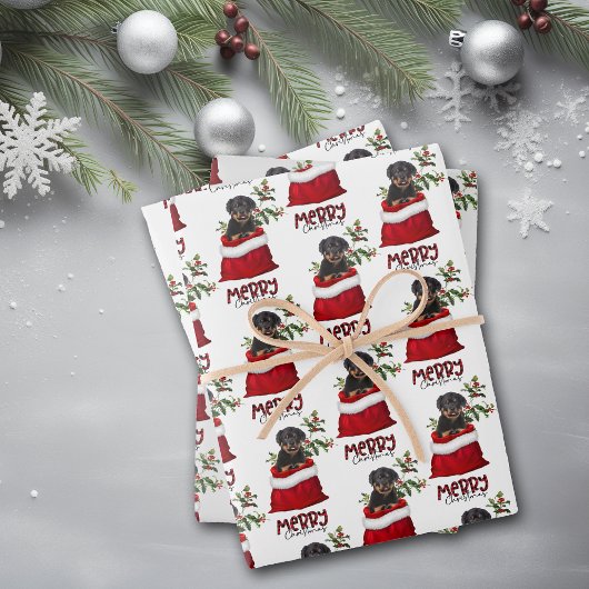Feuille De Papier Cadeau Rottweiler Chien en vacances sac cadeau