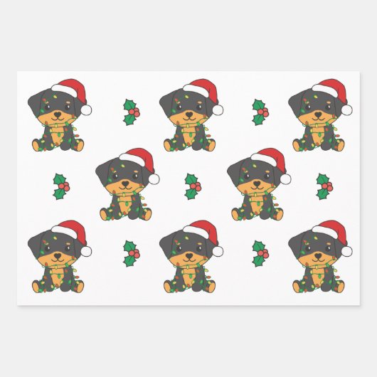 Feuille De Papier Cadeau Rottweiler Noël Animaux d'hiver Chiens de vacances (Devant 2)