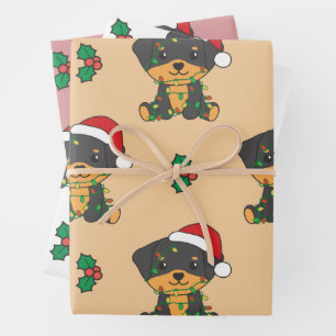 Feuille De Papier Cadeau Rottweiler Noël Animaux d'hiver Chiens de vacances