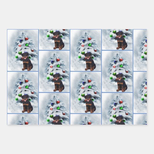 Feuille De Papier Cadeau Rotweiler Puppy Christmas (Devant 2)