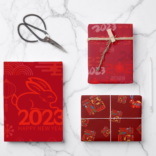 Feuille De Papier Cadeau Rouge 2023 Lunaire Nouvel An Rabbit 福 Bénédictions