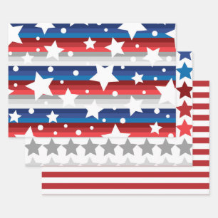 Feuille De Papier Cadeau Rouge Blanc Bleu Américain États-Unis 4 juillet In