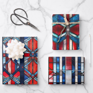 Feuille De Papier Cadeau Rouge Blanc Bleu Patriotique Vitrail 4 Juillet