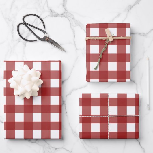 Feuille De Papier Cadeau Rouge blanc En vichy chèque effectué (Recto)