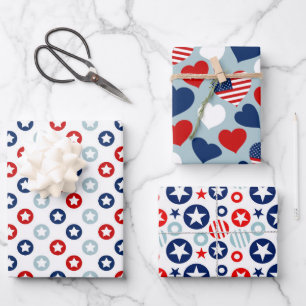 Feuille De Papier Cadeau Rouge, Blanc et Bleu motif Étoiles et Rayures USA