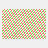 Feuille De Papier Cadeau Rouge, blanc et vert, rayures/lignes à thème de No (Devant 3)