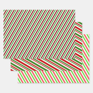 Feuille De Papier Cadeau Rouge, blanc et vert, rayures/lignes à thème de No