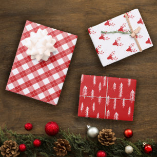 Feuille De Papier Cadeau Rouge Blanc Mixte Rustique Motifs Deer Woods Plaid