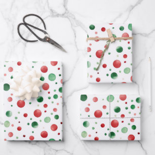 Feuille De Papier Cadeau Rouge Blanc Points Verts Anniversaire