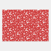 Feuille De Papier Cadeau Rouge Blanc Snowflakes Reinder Noël (Devant 3)