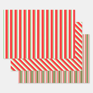 Feuille De Papier Cadeau Rouge, Blanc, Vert Coloré Lignes Thématiques de No