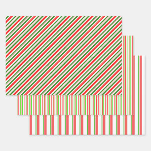 Feuille De Papier Cadeau Rouge, Blanc, Vert Coloré Lignes Thématiques de No