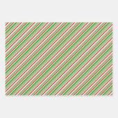 Feuille De Papier Cadeau Rouge, Blanc, Vert Lignes à thème de Noël Motifs (Devant 3)