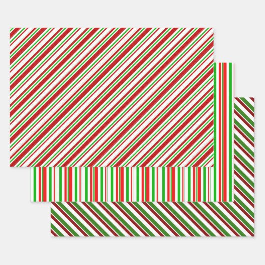 Feuille De Papier Cadeau Rouge, Blanc, Vert Style de Noël rayures (Lot)