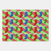 Feuille De Papier Cadeau Rouge, Bleu, Green Christmas Stockings & Stripes (Devant 3)