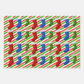 Feuille De Papier Cadeau Rouge, Bleu, Green Christmas Stockings & Stripes (Devant 2)