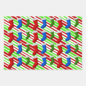 Feuille De Papier Cadeau Rouge, Bleu, Green Christmas Stockings & Stripes (Devant)