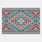 Feuille De Papier Cadeau Rouge Bleu Turquoise Amérindiens Navajo (Devant 2)