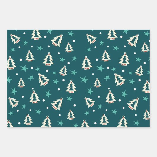 Feuille De Papier Cadeau Rouge bleu vert sapin de Noël étoile Motif (Devant 2)