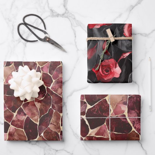 Feuille De Papier Cadeau Rouge Bourgogne Chic Abstrait Baby Shower Mariage (Recto)