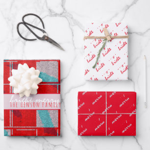 Feuille De Papier Cadeau Rouge Clair Tricot Familial Fête de Noël