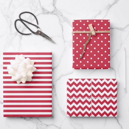Feuille De Papier Cadeau Rouge et blanc Stripes Polka Dot Chevron (Recto)