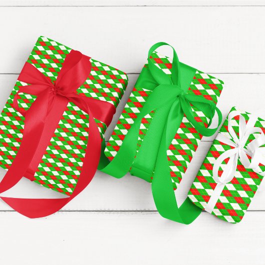 Feuille De Papier Cadeau Rouge et Vert de Noël Argyle
