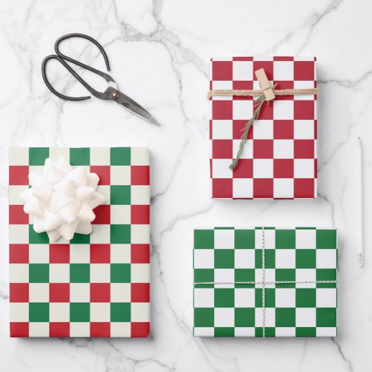 Feuille De Papier Cadeau Rouge et Vert Vérification Rétro (Recto)