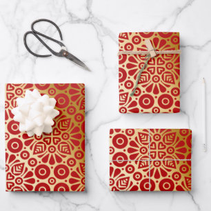 Feuille De Papier Cadeau Rouge or oriental motif élégant