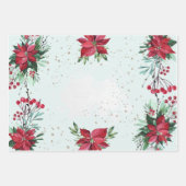 Feuille De Papier Cadeau Rouge Poinsettia Thème de Noël (Devant 2)