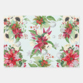 Feuille De Papier Cadeau Rouge Poinsettia Thème de Noël (Devant)