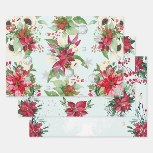 Feuille De Papier Cadeau Rouge Poinsettia Thème de Noël (Lot)