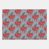 Feuille De Papier Cadeau Rouge Poinsettias Ruban Bows Lattice Vert Rouge Or (Devant 2)