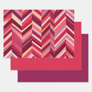 Feuille De Papier Cadeau Rouge rose mauve Chevron