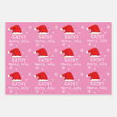 Feuille De Papier Cadeau Rouge rose Santa Chapeau Snowflake Joyeux Jolly En (Devant 3)
