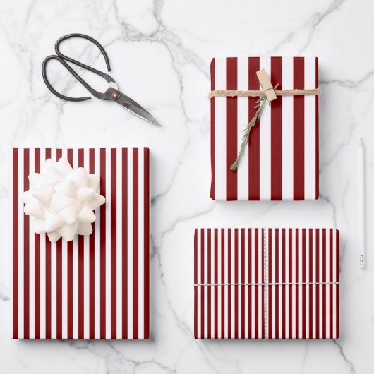 Feuille De Papier Cadeau Rouge rubis et rayures blanches (Recto)