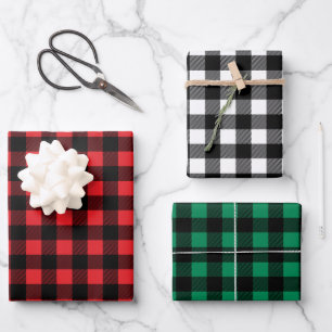 Feuille De Papier Cadeau Rouge rustique Rouge vert et noir Buffalo plaqué