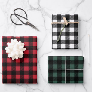 Feuille De Papier Cadeau Rouge rustique Rouge vert et noir Buffalo plaqué N