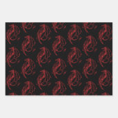 Feuille De Papier Cadeau Rouge Tribal Dragon Noir (Devant 3)