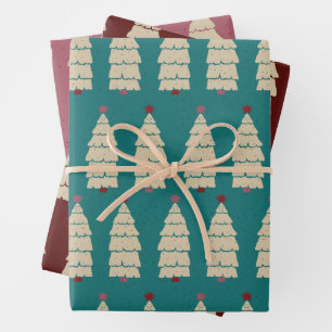 Feuille De Papier Cadeau Rouge Turquoise rose Élégant Vintage Noël Whimsy