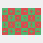 Feuille De Papier Cadeau Rouge vert à damiers rétro starburds de Noël (Devant 2)