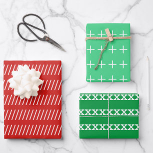 Feuille De Papier Cadeau Rouge Vert blanc Simple Minimal