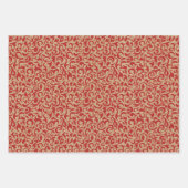 Feuille De Papier Cadeau Rouge Vert Damas À petits pois Sur Kraft Brown Col (Devant)