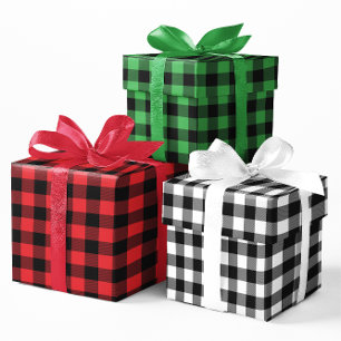 Feuille De Papier Cadeau Rouge vert et blanc Buffalo Check Noël