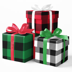Feuille De Papier Cadeau Rouge Vert et Blanc Buffalo Plaid Noël Multi